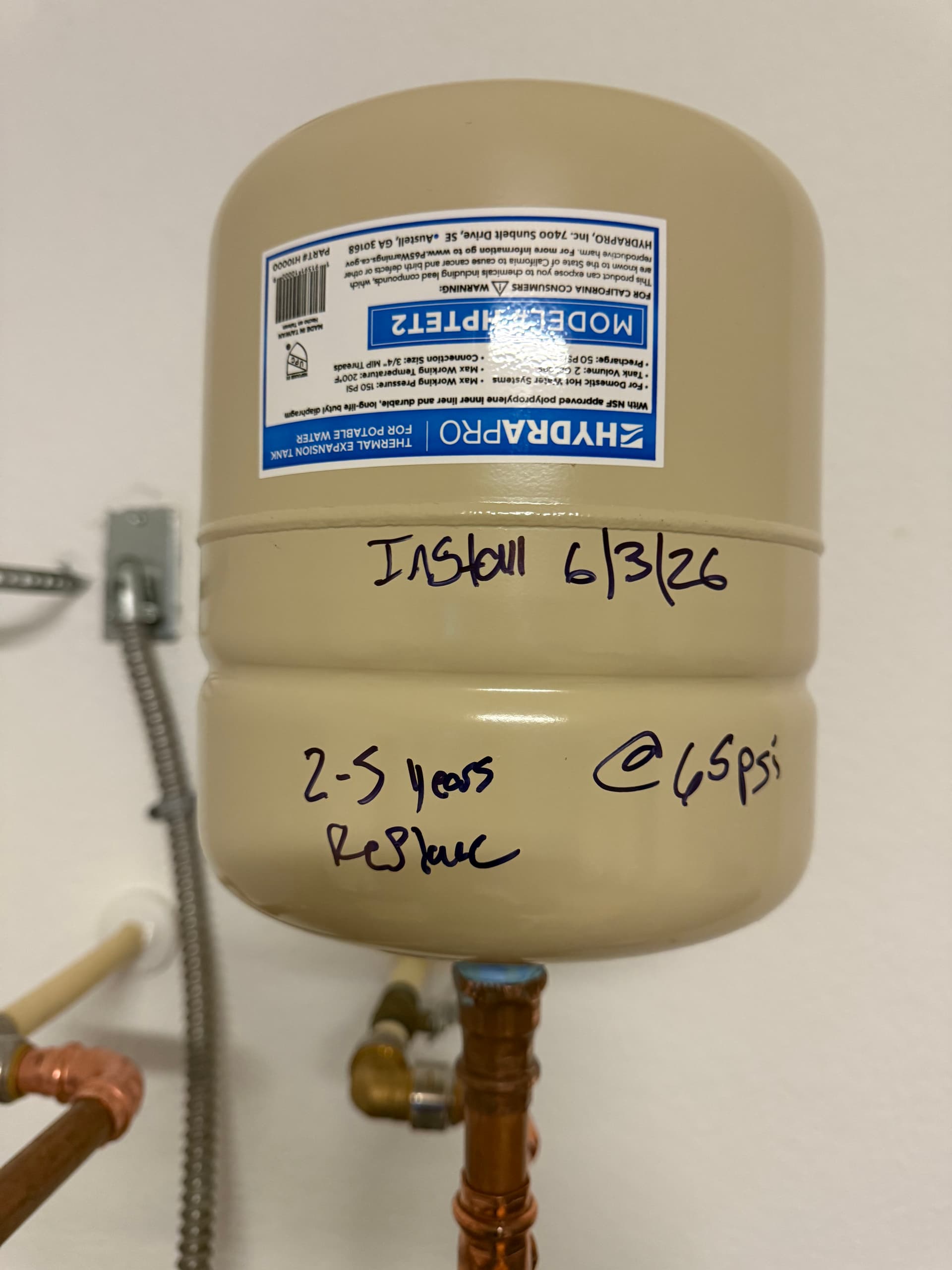 Gallery photos for Water Heater Line Upgrade with New Thermal Expansion Tank: Image #1