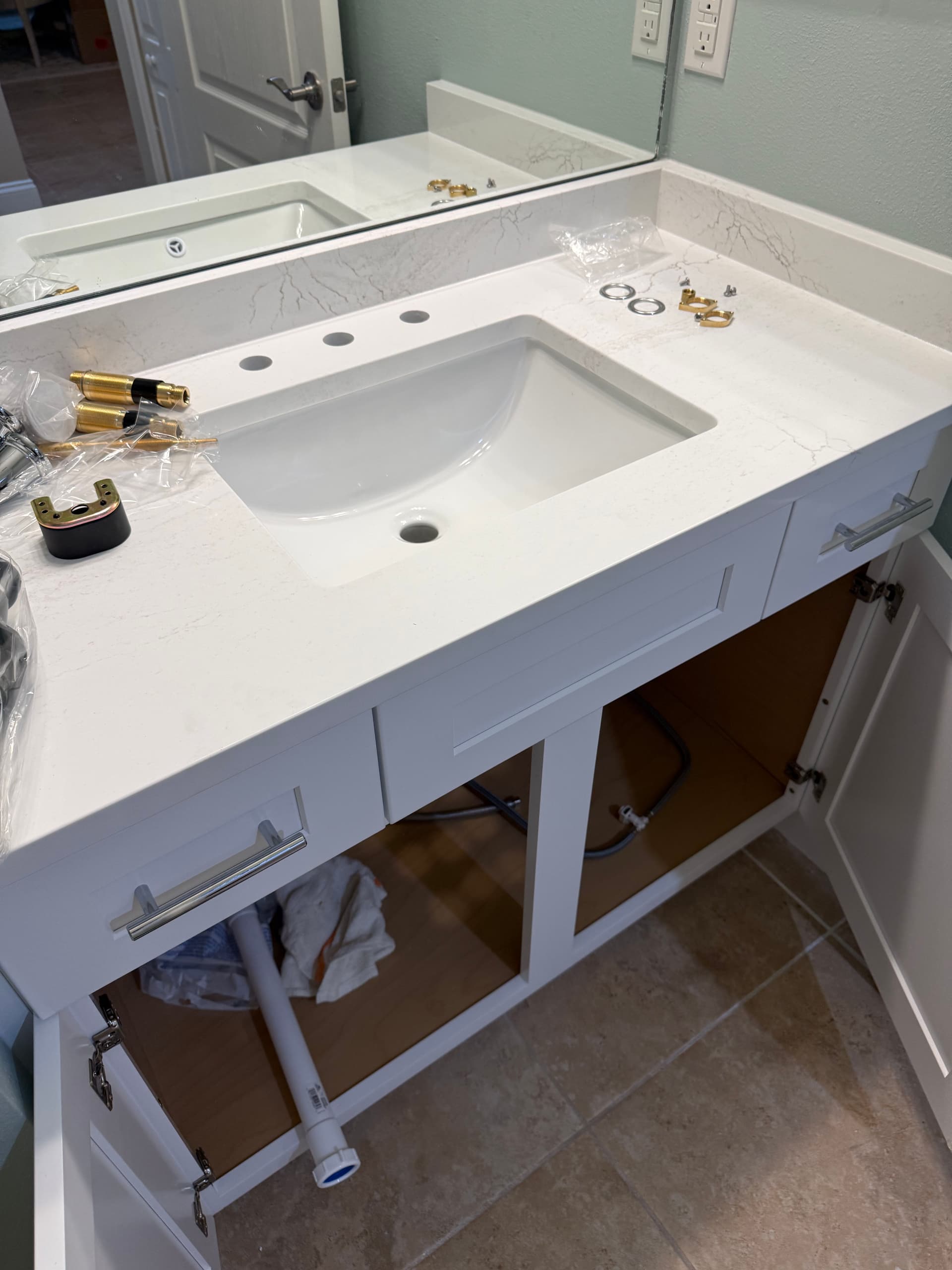 Gallery photos for 3 Moen Banbury Faucets Installed on a Fresh Bathroom Vanity: Image #5