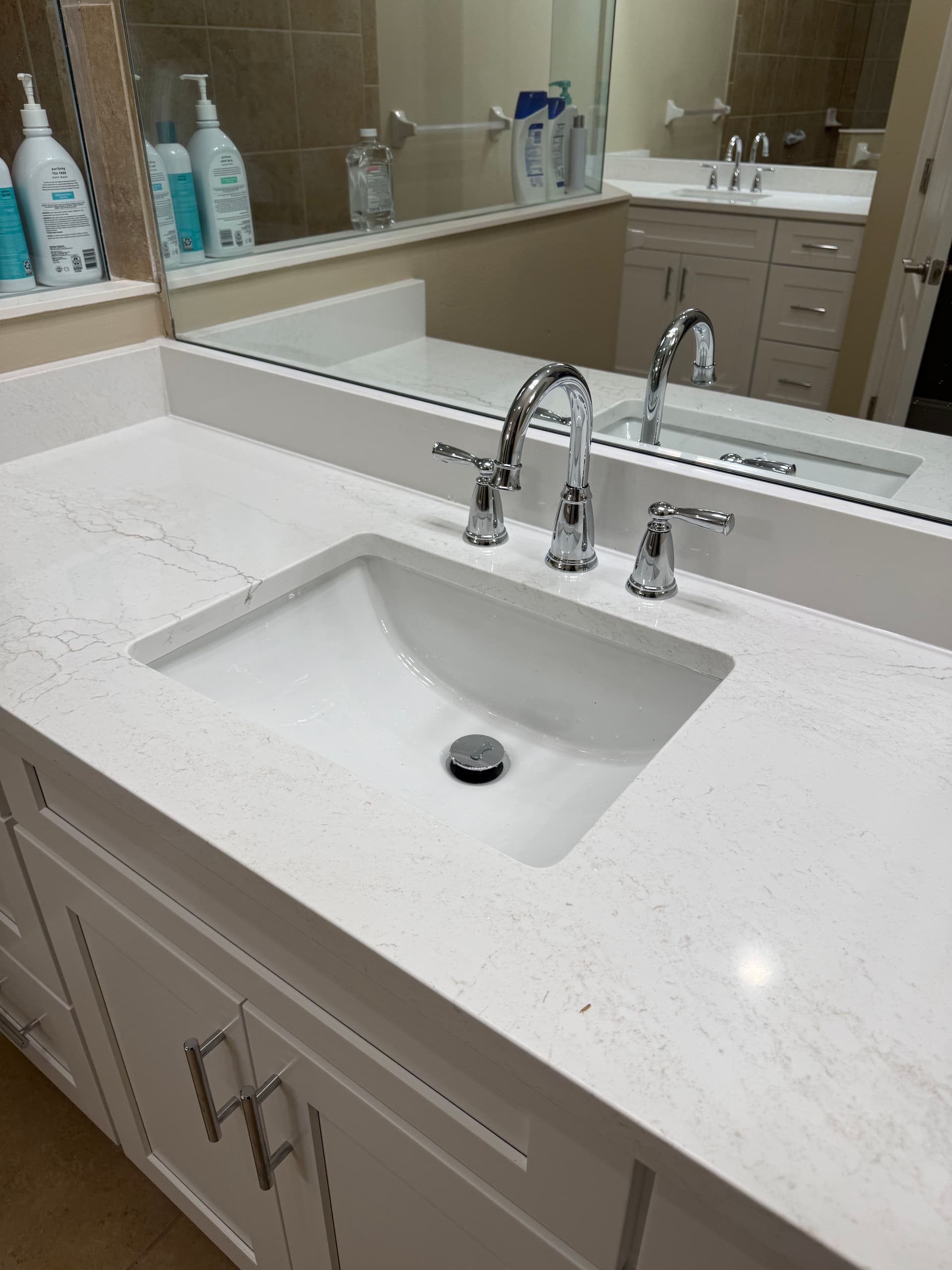 Gallery photos for 3 Moen Banbury Faucets Installed on a Fresh Bathroom Vanity: Image #3
